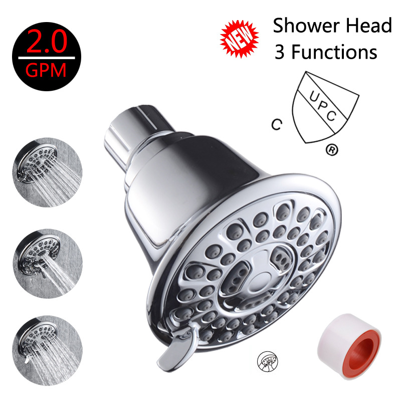 OEM/ODM 3 Functions Chrome Fixed Small Shower Head, 3 Functions Chrome